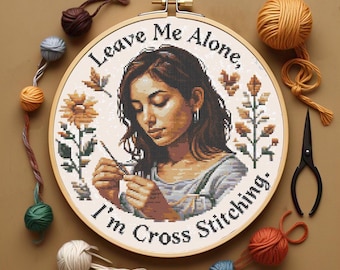 Knitting Girl Cross Stitch Pattern,Modern Cross Stitch Pattern, Mini Modern x-stitch Pattern, Cross Stitch Chart, Beginner Embroidery PDF