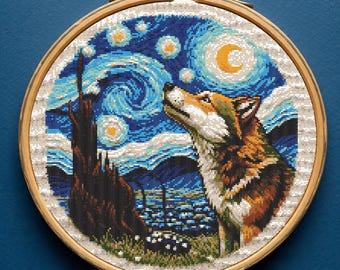 ウルフミニクロスステッチ縫製刺繍パターン野生動物野生動物ギフト
