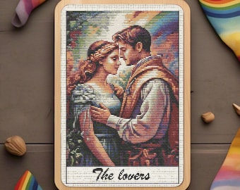 Cross Stitch Pattern 'The lovers' Tarot card - Nostalgic Tarot - Retro, 90's, Vintage, Rainbow, Nostalgia, Tarot Modern Cross Stitch PDF