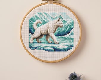 Arctic Fox Cross Stitch Pattern PDF, Polar Wildlife Embroidery Design, Digital Download Winter Animal Needlework Chart