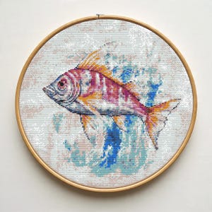 Watercolor Fish Cross Stitch Pattern PDF, Abstract Aquatic Embroidery, Modern Artistic Ocean Cross Stitch Chart, Digital Download