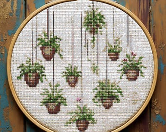 Hanging Plants Cross Stitch Pattern PDF, Beginner Plant Embroidery, Decor Cross Stitch Chart PDF, Digital Download