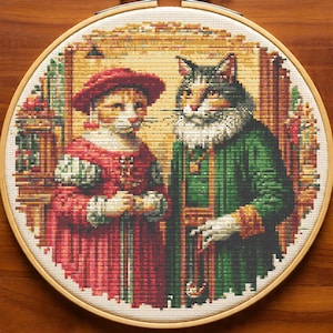 Victorian Cats Cross Stitch Pattern, Vintage Style Pet Embroidery PDF, Classical Animal Portrait Counted Cross Stitch Chart