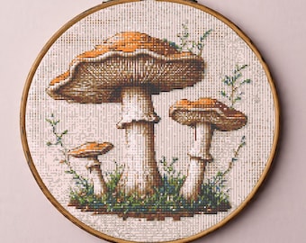Red Mushroom Cross Stitch Pattern PDF, Toadstool Forest Embroidery Design, Woodland Needlework Chart, Digital Download