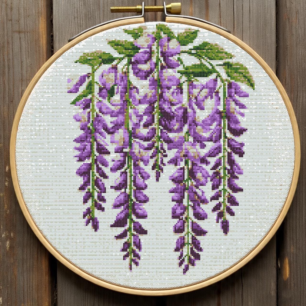 ジ*ウ様 Dairiku Flower Cross Embroidery Den Cascading Wisteria Cross Stitch Pattern PDF, Beginner Hanging