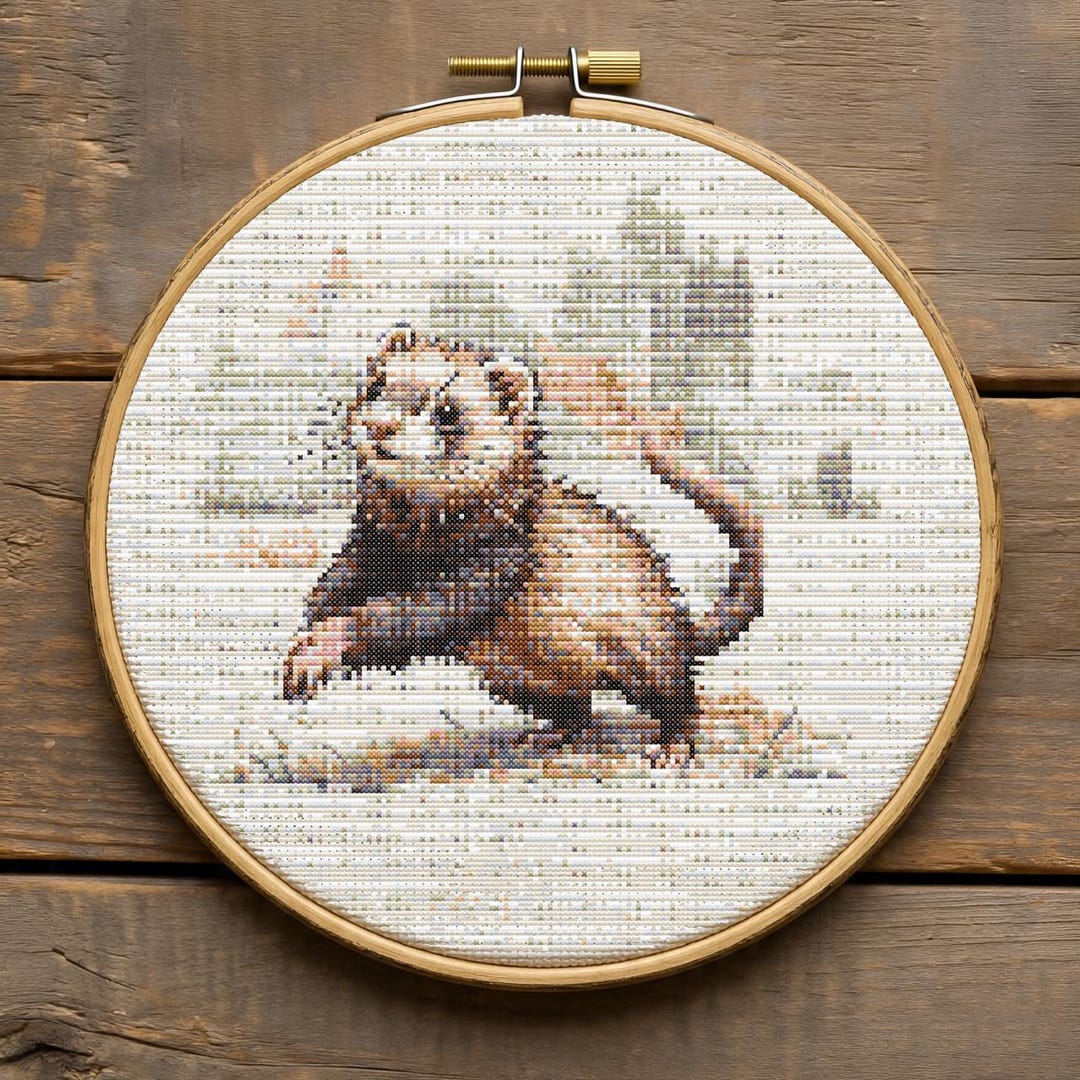 Realistic Ferret Cross Stitch Pattern, Pet Animal Embroidery, Detailed ...