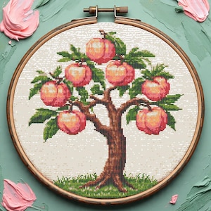 Peach Tree Cross Stitch Pattern PDF, Fruit Garden Embroidery Design, Kitchen Cross Stitch Chart, Digital Download
