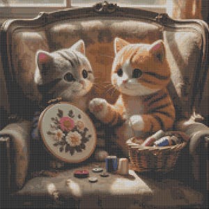 Cute Kittens Embroidery Cross Stitch Pattern - Cat Cross Stitch PDF - Beginner Friendly Pet Lovers - Digital Download