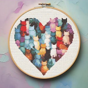 行列のできるレビュー商品、集めました。高評価アイテム Love Kitty Counted Cross Stitch Chart, Kitten Cat PDF アイケア