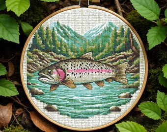 Bergforelle Kreuzstichmuster PDF, Süßwasserfisch Stickerei, Naturfischerei Kreuzstichvorlage, Instant Download PDF