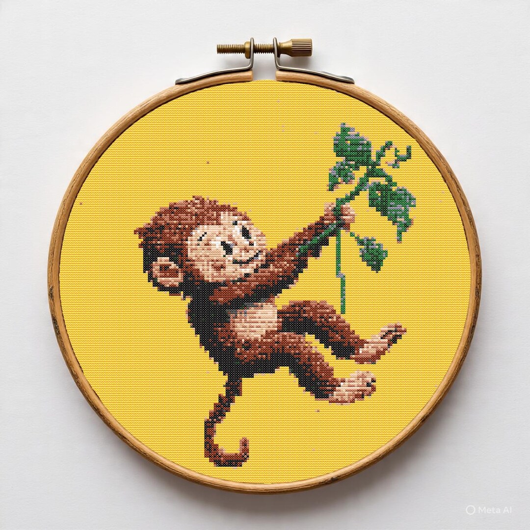 Monkey Cross Stitch Pattern PDF, Cute Animal Embroidery Chart, Modern ...