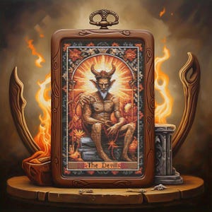 Patrón de punto de cruz Carta del Tarot 'El Diablo' - Tarot nostálgico - Retro, años 90, vintage, gótico, nostalgia, tarot moderno Punto de cruz PDF