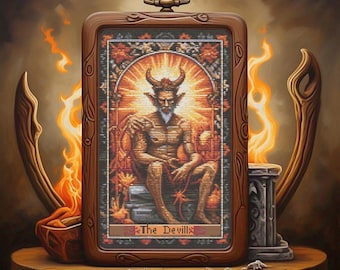 Cross Stitch Pattern 'The Devill' Tarot card - Nostalgic Tarot - Retro, 90's, Vintage, Gothic, Nostalgia, Tarot Modern Cross Stitch PDF