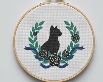Modern Cat Cross Stitch Pattern PDF, Minimalist Feline Embroidery, Contemporary Cat Chart, Stylish Pet Art, Digital Download