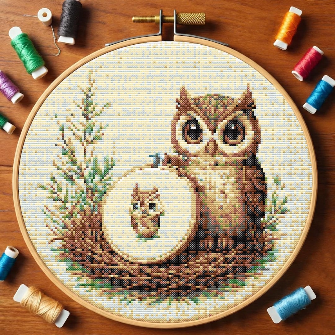 Stitching Owl Cross Stitch Pattern PDF, Cute Woodland Animal Counted ...