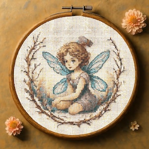 Fairy Cross Stitch Pattern PDF, Fantasy Embroidery, Woodland Sprite Cross Stitch Chart, Digital Download