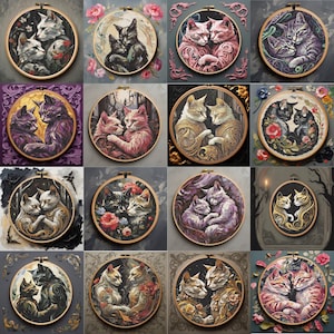 Set of 16 Artistic Floral Cats Cross Stitch Pattern, Kitten Needlework Design, Cross Stitch Chart, Pet Portrait Embroidery Pattern PDF