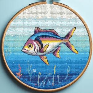 Tropical Fish Cross Stitch Pattern PDF, Colorful Ocean Embroidery, Swimming Fish Cross Stitch Chart PDF, Digital Download, Marine Decor