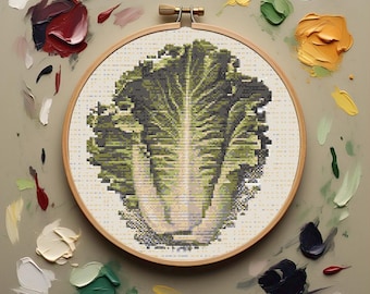 Vegetable Cross Stitch Pattern, Cabbage Embroidery Design, Kitchen Wall Art, Food Cross Stitch Chart PDF, Digital Download