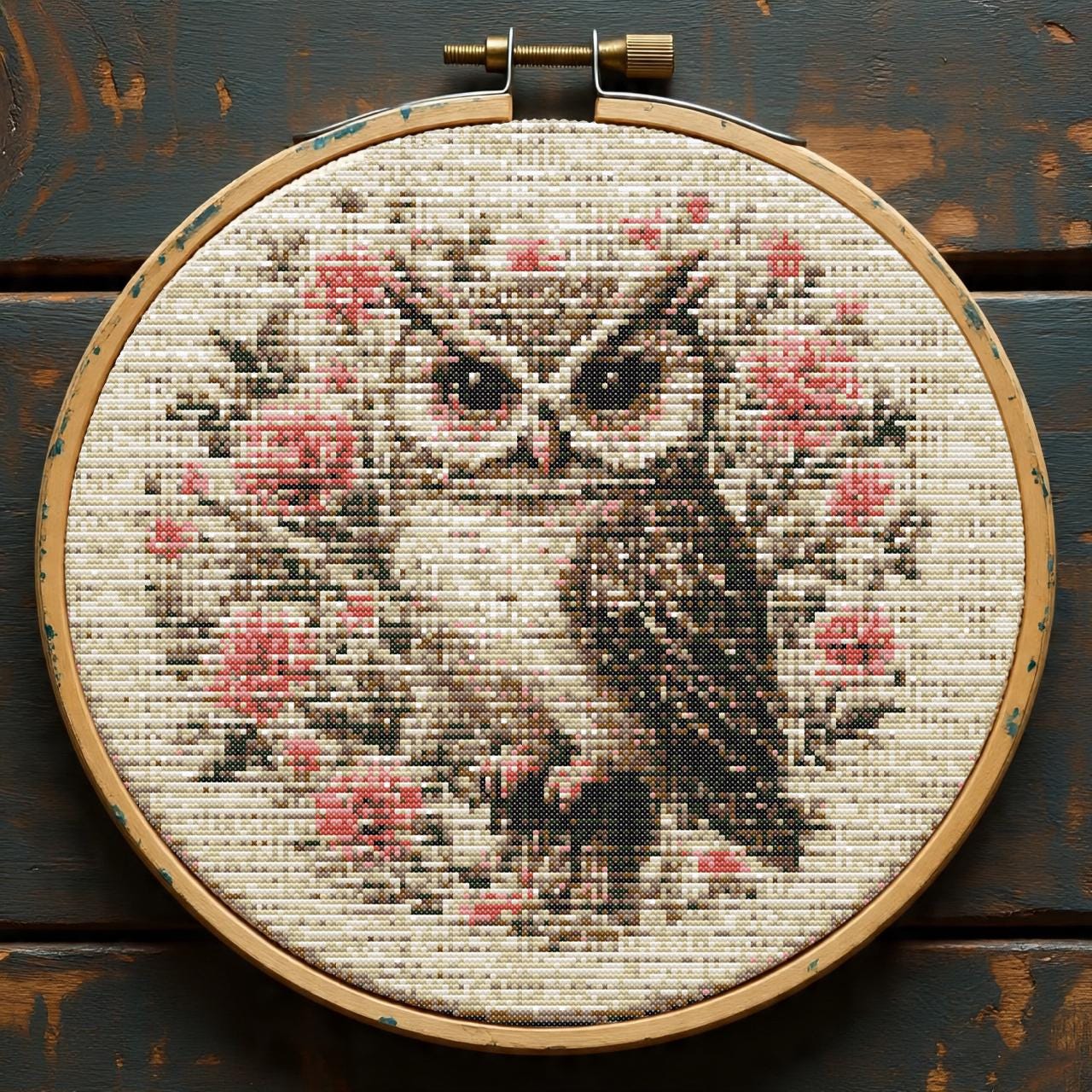 Vintage Owl Cross Stitch Pattern PDF, Beginner Floral Bird Embroidery Chart, Beginner Friendly Cross