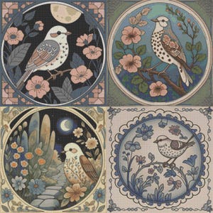Winter Bird Cross Stitch Patterns PDF - 4 Cozy Floral Designs, Songbird Embroidery, Cute Woodland Animals, Birds Theme Ornament Set