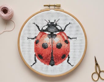 Ladybug Spots Cross Stitch Pattern PDF, Lucky Bug Embroidery Design, Digital Download Garden Insect Needlework Chart