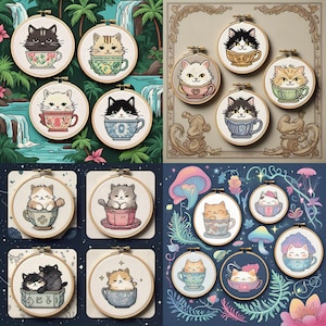 Set of 17 Cats Cross Stitch Patterns, Mini Modern x-stitch Pattern,Cross Stitch Chart, Kitten, Cat Lover Gift Pattern, Instant Download PDF