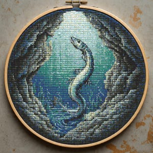 Moray Eel Cross Stitch Pattern PDF, Beginner Cave Embroidery, Mysterious Marine Modern x-stitch Pattern, Fish Ocean Cross Stitch Chart