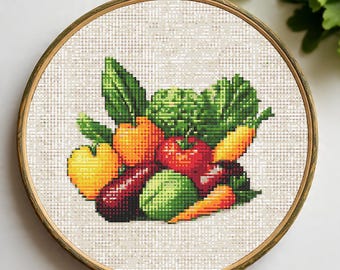 Vegetable Cross Stitch Pattern PDF, Kitchen Garden Embroidery Design, Healthy Food Needlework Chart, Digital Download