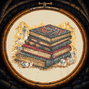 Mystical Spell Books Cross Stitch Pattern, Magic Crystal Counted Cross Stitch PDF, Witchy Aesthetic Embroidery Chart Download
