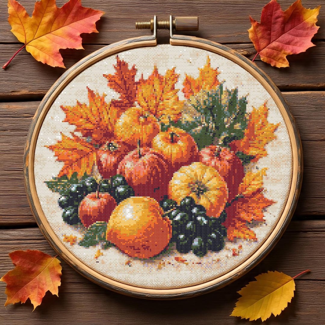 Fall Harvest Cross Stitch Pattern PDF, Autumn Fruit Embroidery Design ...