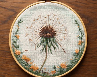 Dandelion Wishes Cross Stitch Pattern PDF, Make A Wish Flower Embroidery Design, Whimsical Nature Needlework Chart, Digital Download
