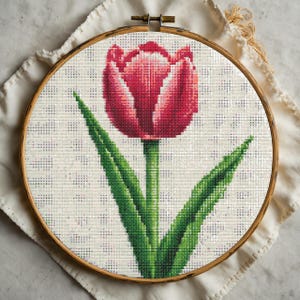 Pink Tulip Cross Stitch Pattern PDF, Spring Garden Flower Embroidery Design, Easter Floral Needlework Chart, Digital Download