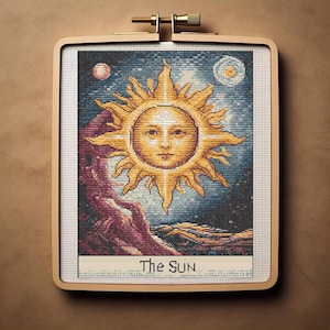 Schema punto croce "Il Sole" carta dei Tarocchi, Tarocchi nostalgici - Retro, anni '90, vintage, gotico, nostalgia, Tarocchi moderni punto croce PDF