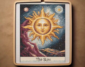 Cross Stitch Pattern 'The Sun' Tarot card, Nostalgic Tarot - Retro, 90's, Vintage, Gothic, Nostalgia, Tarot Modern Cross Stitch PDF