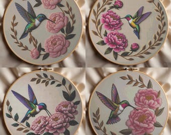 Floral Hummingbird Cross Stitch Patterns – Set of 4 Stitch Patterns – Colorful Flower Bird Cross Stitch Chart – Nature Modern stitch PDF