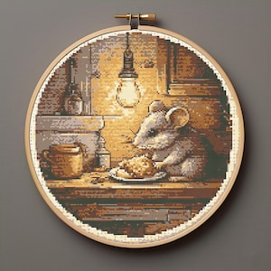 Mouse Cross Stitch Pattern,Midnight Snack Cross Stitch Pattern, Cozy Mouse Embroidery, Funny Mouse Cross stitch pattern, Cute Mouse x stitch