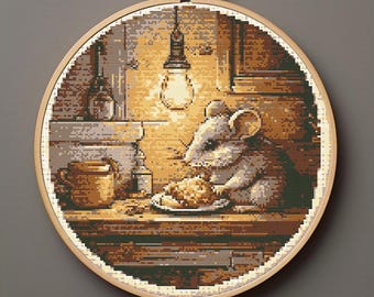 Mouse Cross Stitch Pattern,Midnight Snack Cross Stitch Pattern, Cozy Mouse Embroidery, Funny Mouse Cross stitch pattern, Cute Mouse x stitch