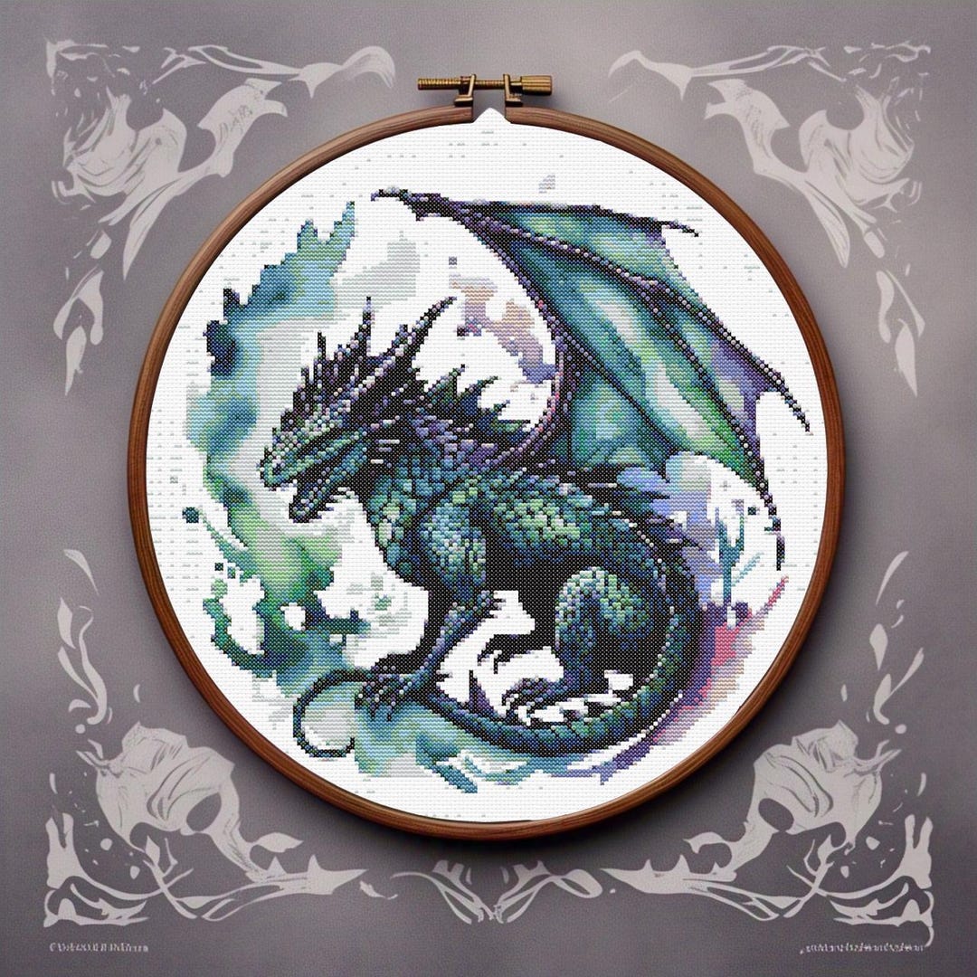Dragon Cross Stitch Pattern, Fantasy Embroidery Kit, Modern Mythical ...