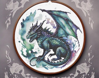 Dragon Cross Stitch Pattern, Fantasy Embroidery Kit, Modern Mythical Cross Stitch Chart, Beginner Friendly, Digital Download PDF