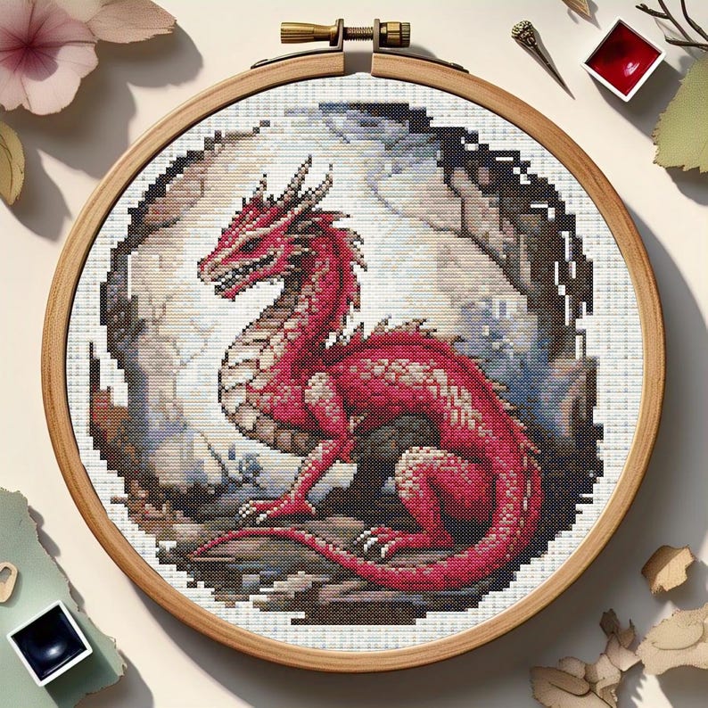 Dragon Cross Stitch Patterns, 4 Cozy Designs, Fantasy Embroidery Kit ...
