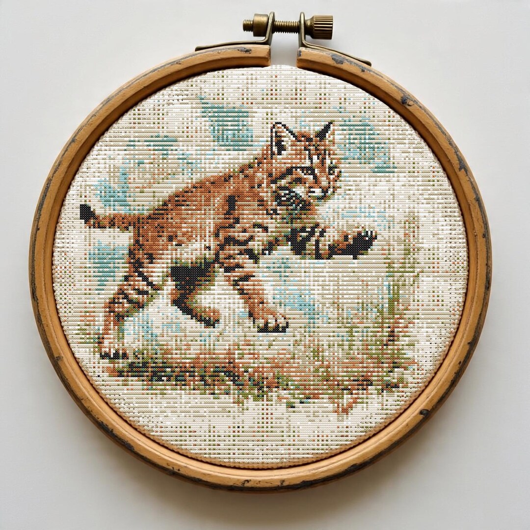 Baby Bobcat Cross Stitch Pattern PDF, Beginner Wild Cat Kitten ...