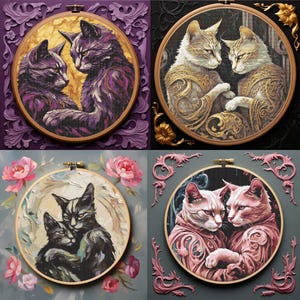 Set of 4 Artistic Floral Cats Cross Stitch Pattern, Kitten Needlework Design, Cross Stitch Chart, Pet Portrait Embroidery Pattern PDF