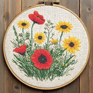 Wildflower Meadow Flowers Cross Stitch Pattern, Beginner Daisy Flower Embroidery, Field Flower Cross Stitch Chart PDF, Digital Download