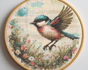 Vintage Bird Cross Stitch Pattern, Floral Embroidery, Bird Flowers Cross Stitch Chart PDF, Digital Download