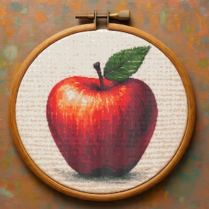 Apple Cross Stitch Pattern PDF, Beginner Red Fruit Embroidery Design, Kitchen Decor Cross Stitch Chart, Digital Instant Download