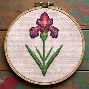 Purple Iris Cross Stitch Pattern PDF, Spring Flower Embroidery Design, Garden Botanical Cross Stitch Chart, Digital Download