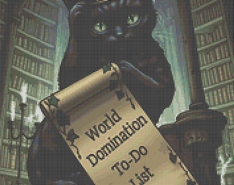 Queen Black Cat Cross Stitch Pattern, Adorable Gothic Black Cat Modern x-stitch Pattern, Animal Cross Stitch Chart, Beginner Embroidery PDF