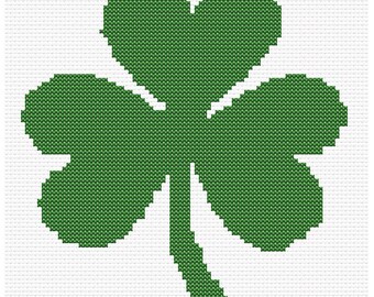 Four Leaf Clover Cross Stitch Pattern PDF, Beginner Lucky Shamrock Embroidery Design, St Patrick's Day Counted Cross Stitch Chart