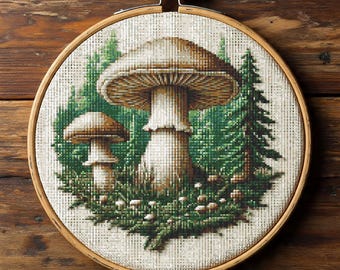Patrón de punto de cruz de setas del bosque (PDF), diseño de bordado de naturaleza arbórea, gráfico de bordado de setas, descarga digital